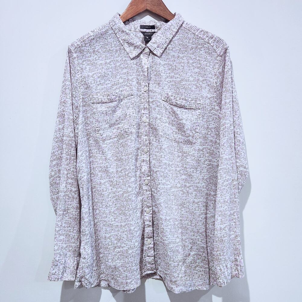 Eddie Bauer Womens Classic Fit Geometric Print Button Up Blouse Size 2XL Career